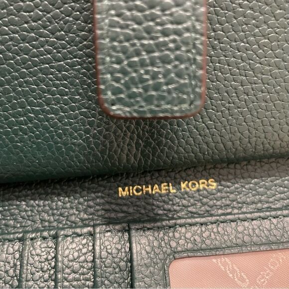 Michael Kors Double Zip Wallet/Phone Case Wristlet Green Leather - Picture 11 of 14